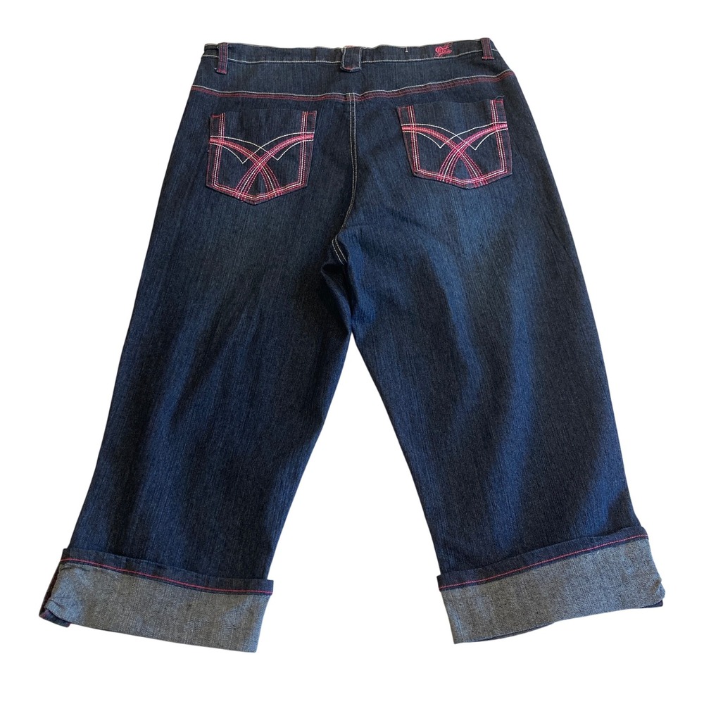 Old Skool Womens 16 Capri Jeans Dark Wash Pink Contrast Stitch Y2K